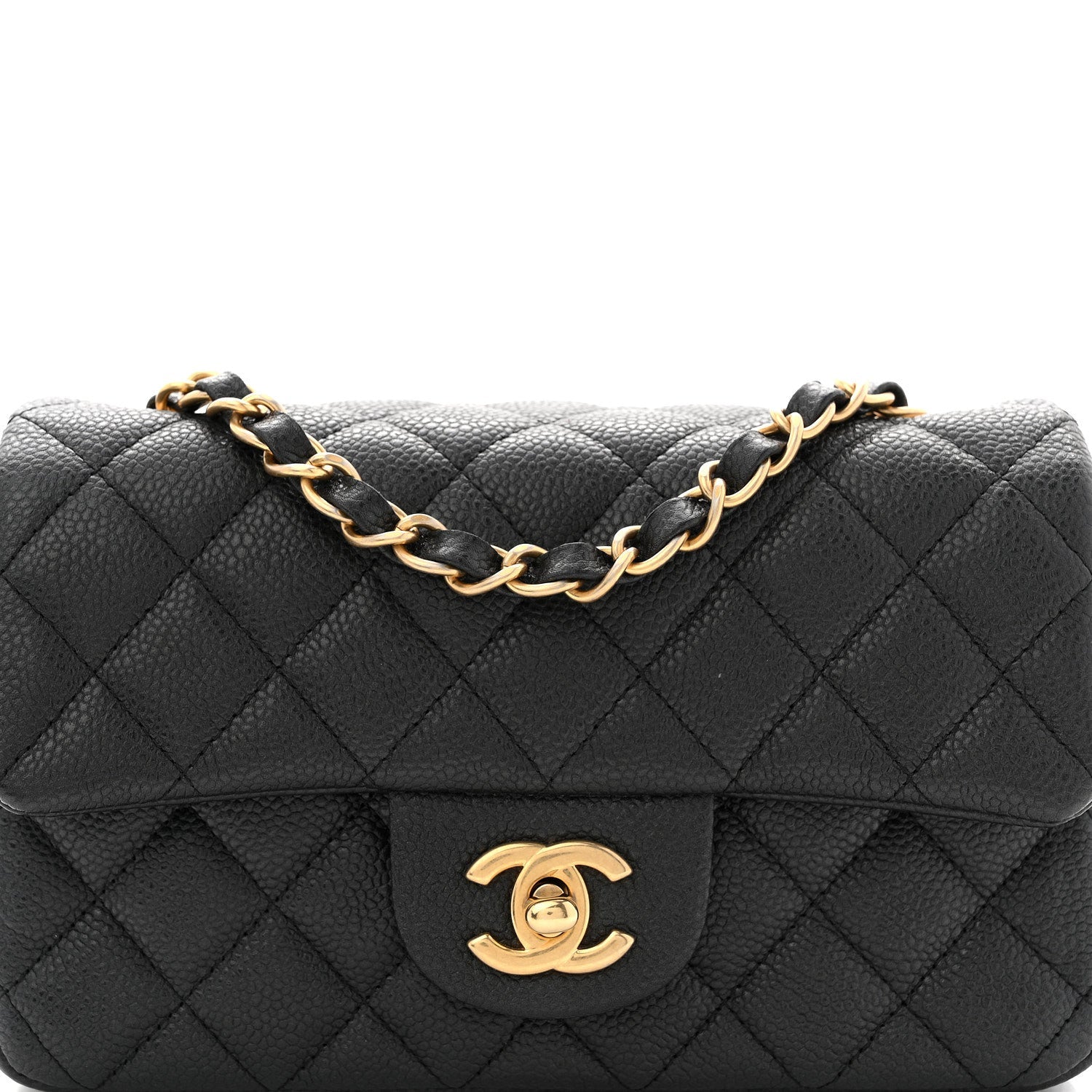 Chanel Metallic Caviar Quilted Mini Rectangular Flap Black