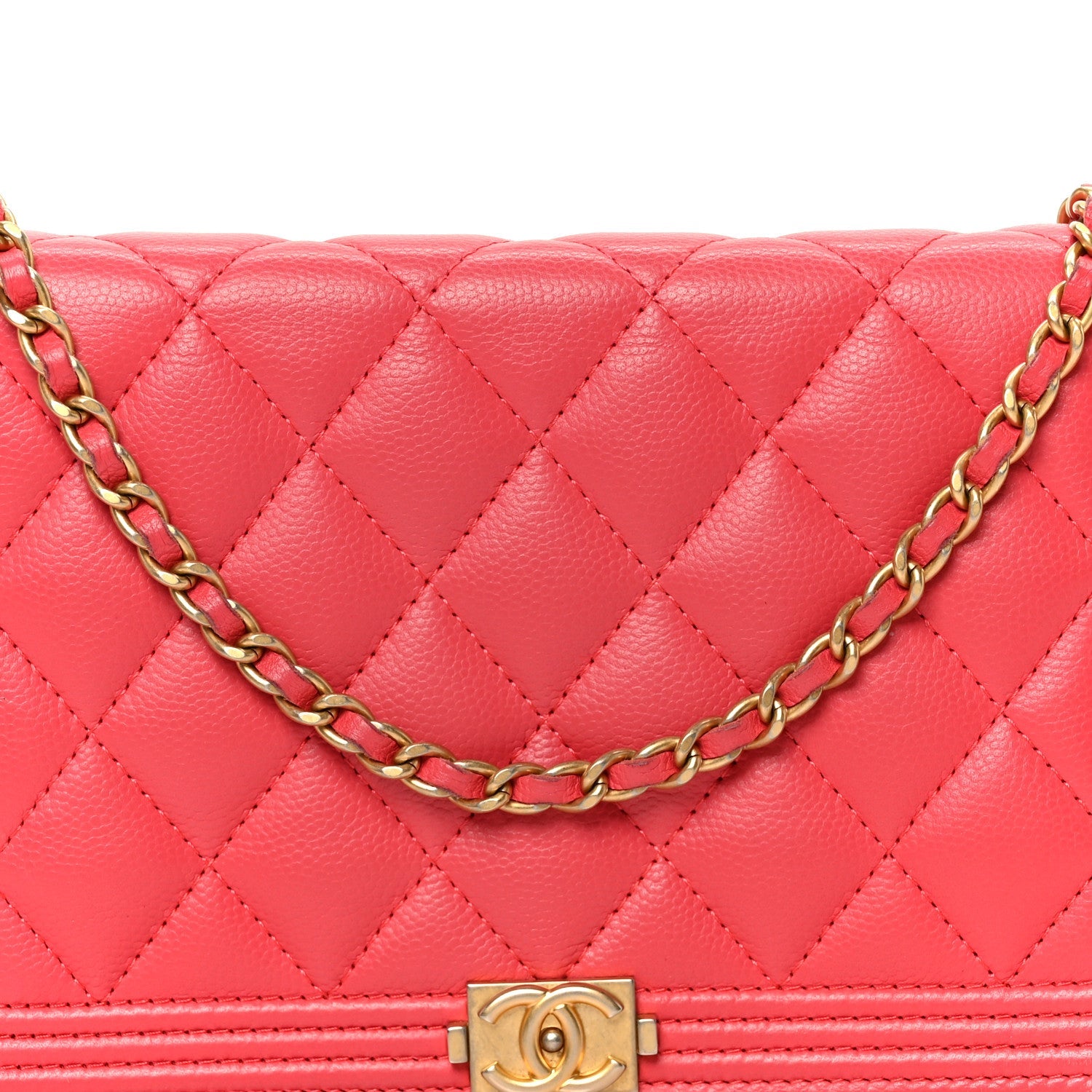 Chanel Caviar Quilted Boy Wallet On Chain WOC Dark Pink