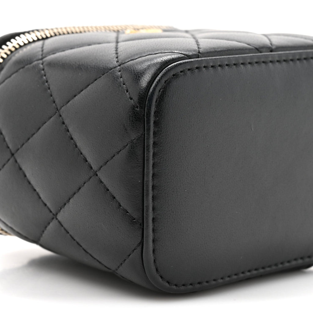 Chanel Lambskin Quilted Mini Pearl Crush Vanity Case With Chain Black