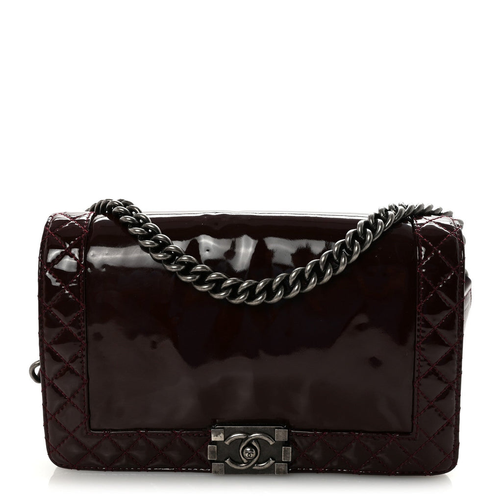 Chanel Patent New Medium Boy Reverso Flap Burgundy