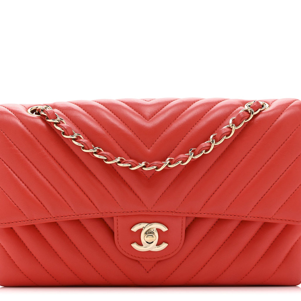 Chanel Lambskin Chevron Quilted Medium Double Flap Red