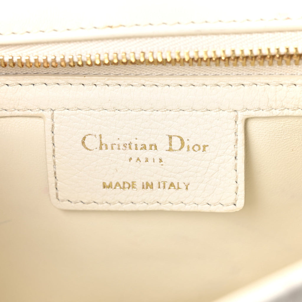 Christian Dior Supple Calfskin Cannage Medium Caro Bag Ivory