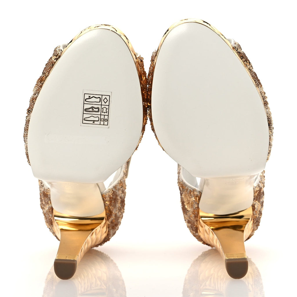 Metallic Sequin Peep Toe Pumps 37.5 Light Gold White