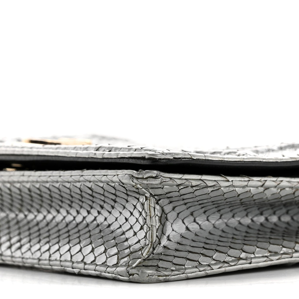 Christian Dior Snakeskin Diorama Wallet on Chain Pouch Silver