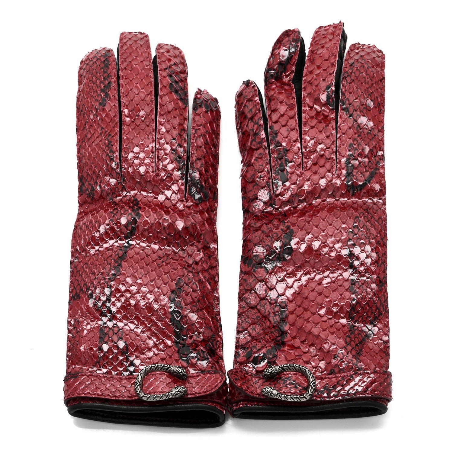 Gucci Snakeskin Lambskin Dionysus Gloves 6.5 Red