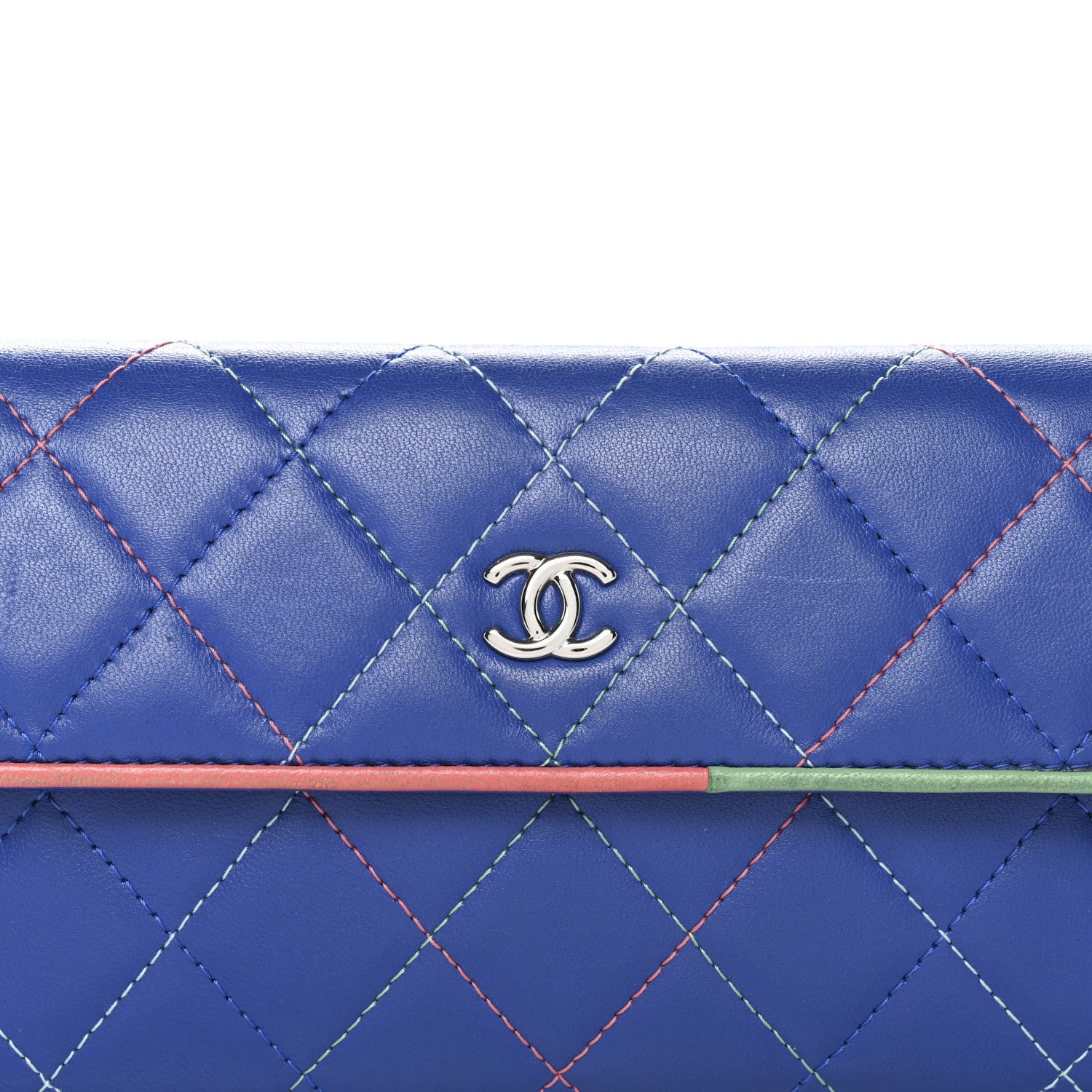 Lambskin Quilted Cuba Long Flap Wallet Blue Multicolor