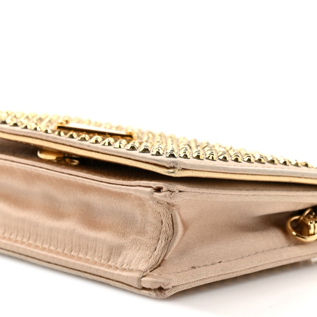 Prada Satin Crystal Metal Triangle Logo Card Holder With Strap Platino