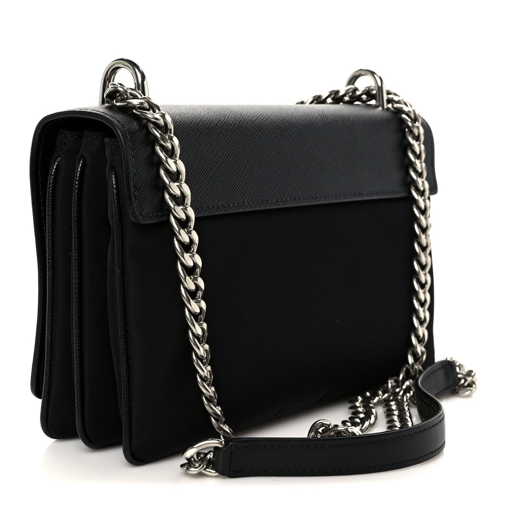 Prada Saffiano Tessuto Nylon Chain Shoulder Bag Black