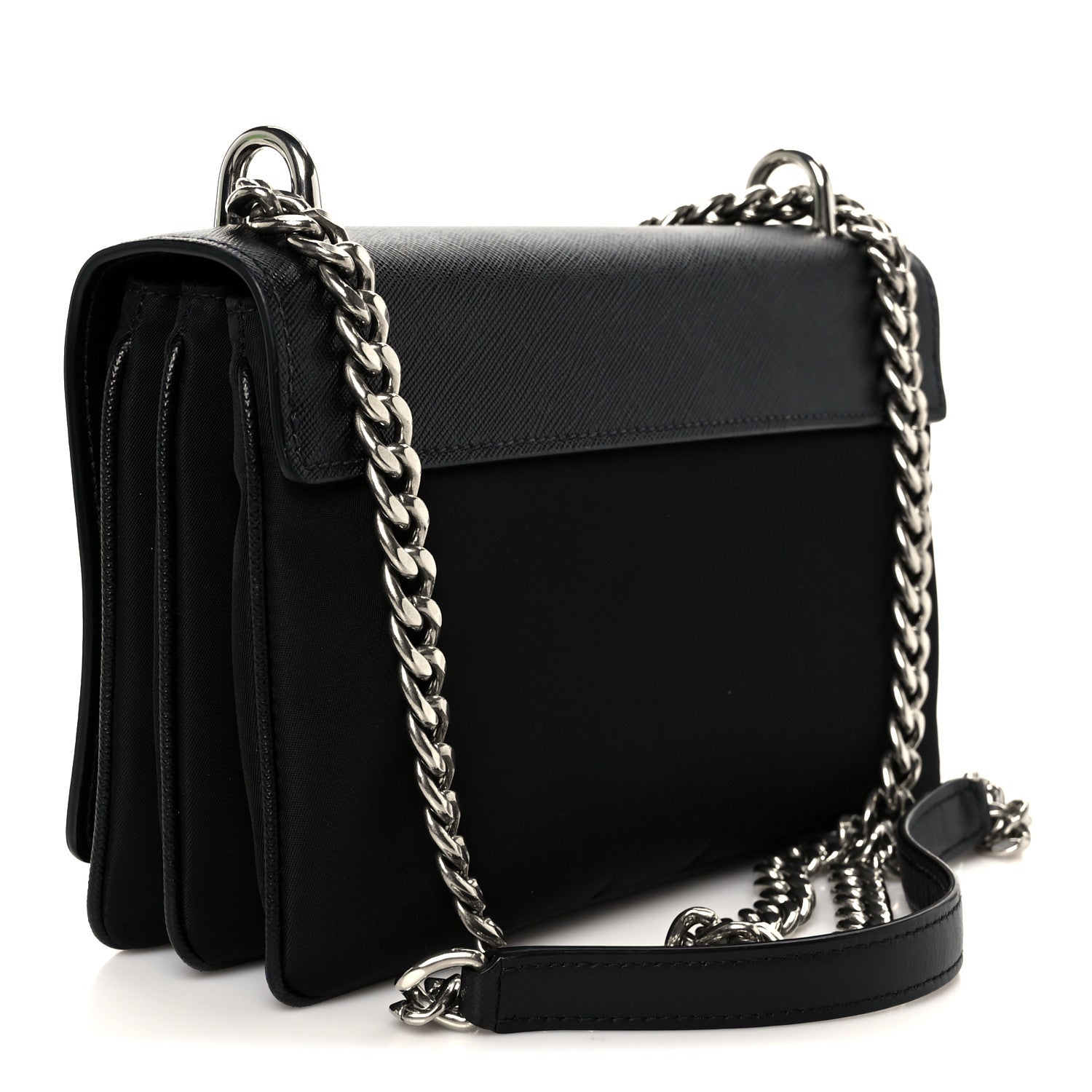 Prada Saffiano Tessuto Nylon Chain Shoulder Bag Black