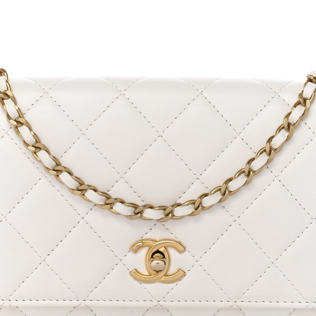 Chanel Lambskin Quilted CC Pearl Crush Wallet on Chain WOC White