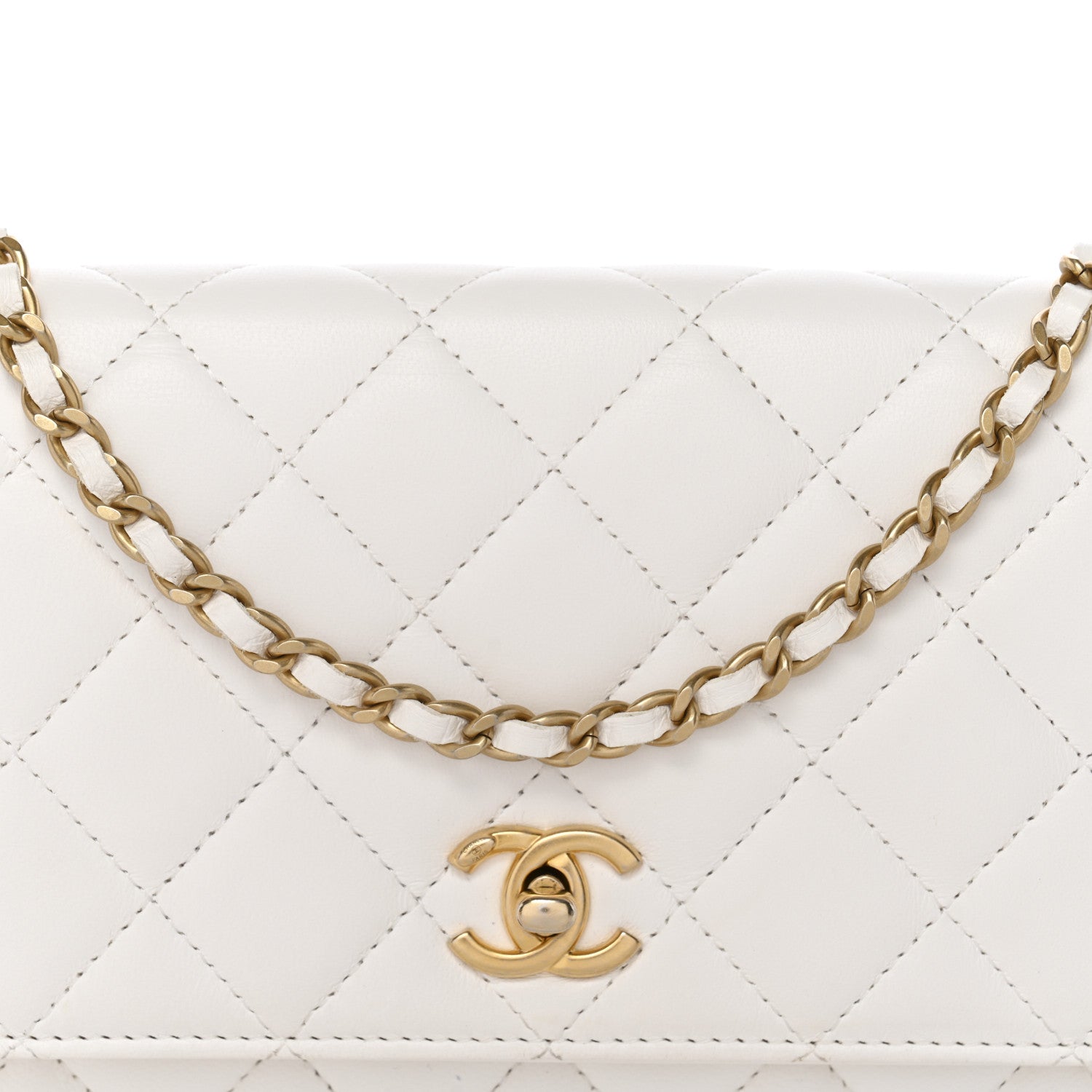 Chanel Lambskin Quilted CC Pearl Crush Wallet on Chain WOC White