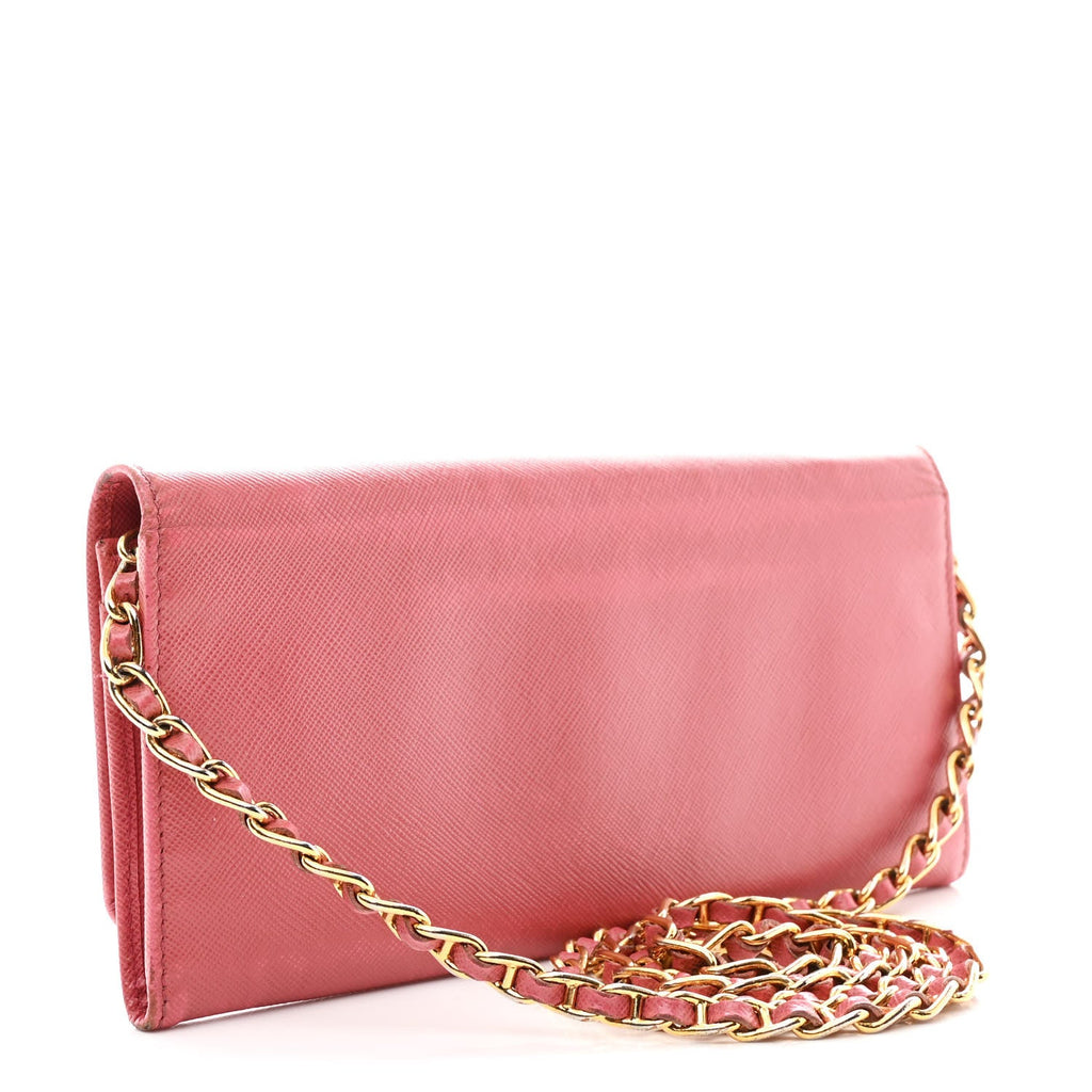 Prada Saffiano Metal Oro Chain Wallet Ibisco