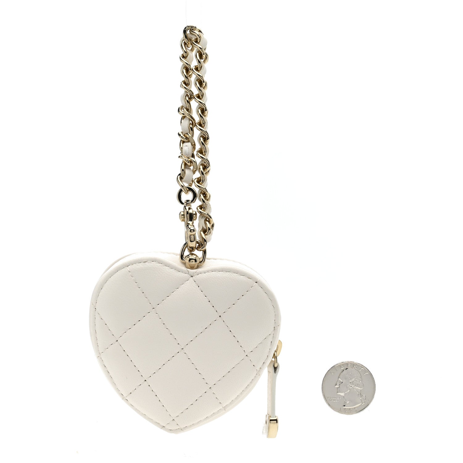 Lambskin Quilted CC Mini In Love Heart Bag Charm White