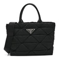 Prada Re-Nylon Nappa Triangle Quilted Padded Small Double Handled Zip Tote Black