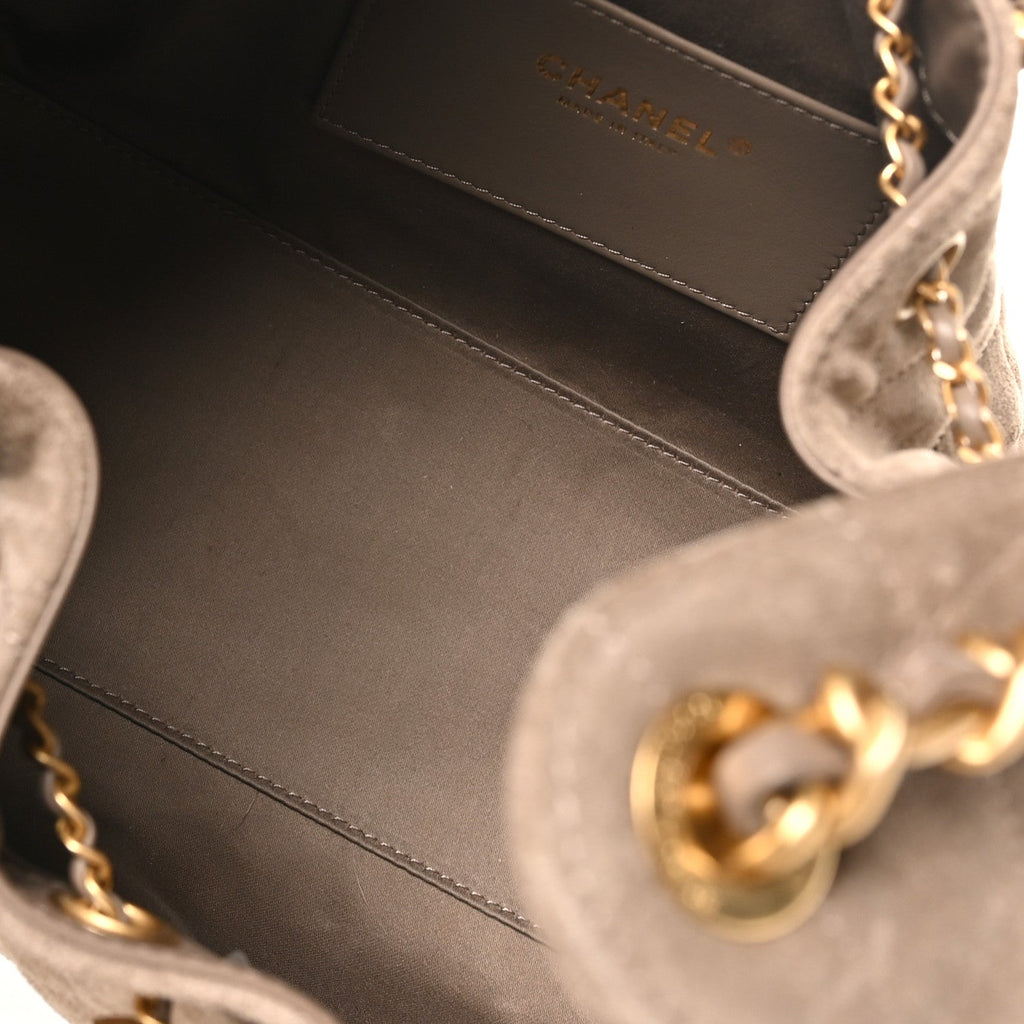 Chanel Suede Quilted Small Chanel 25 Handbag Dark Grey