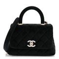 Chanel Velvet Crystal Quilted Extra Mini Coco Handle Flap Black
