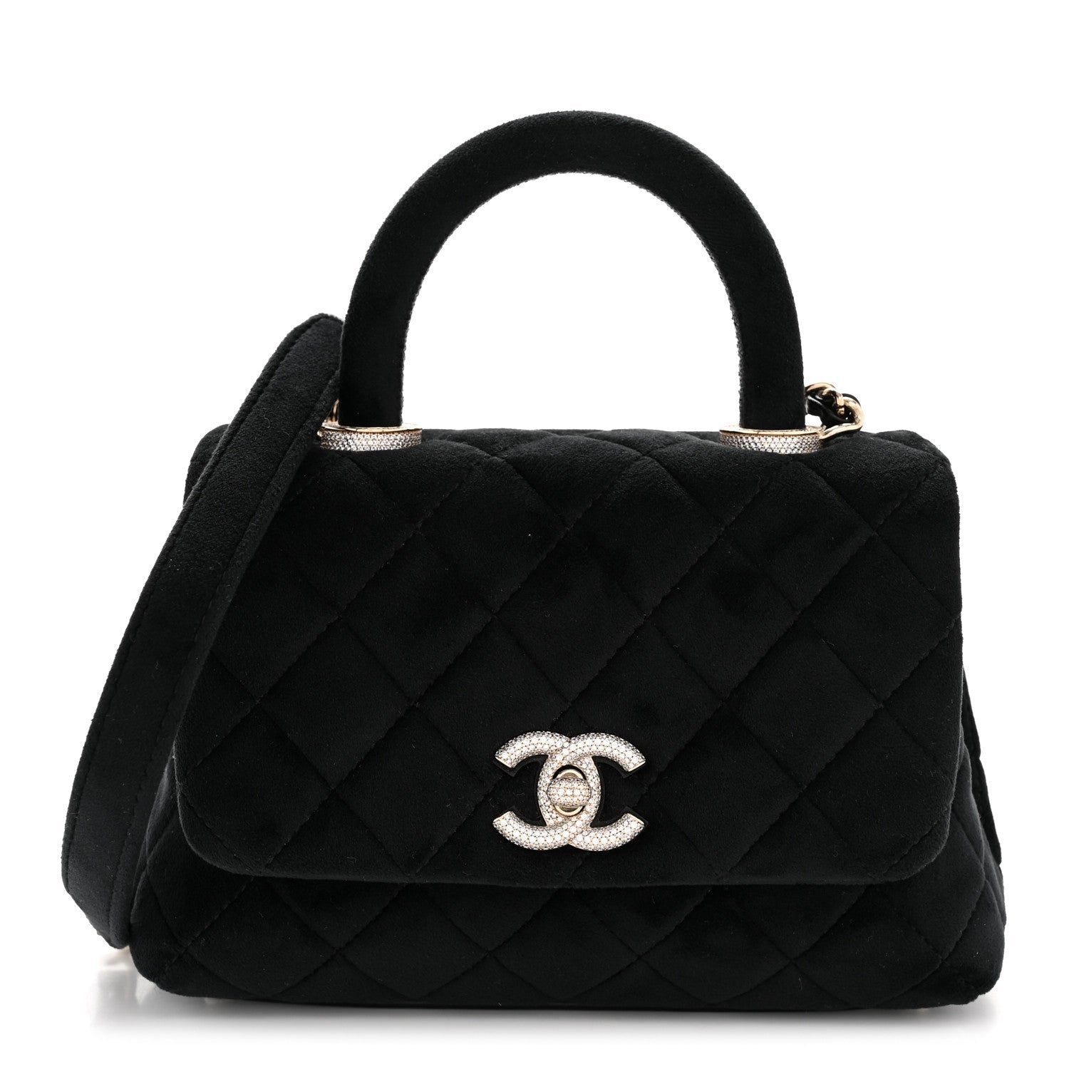 Chanel Velvet Crystal Quilted Extra Mini Coco Handle Flap Black
