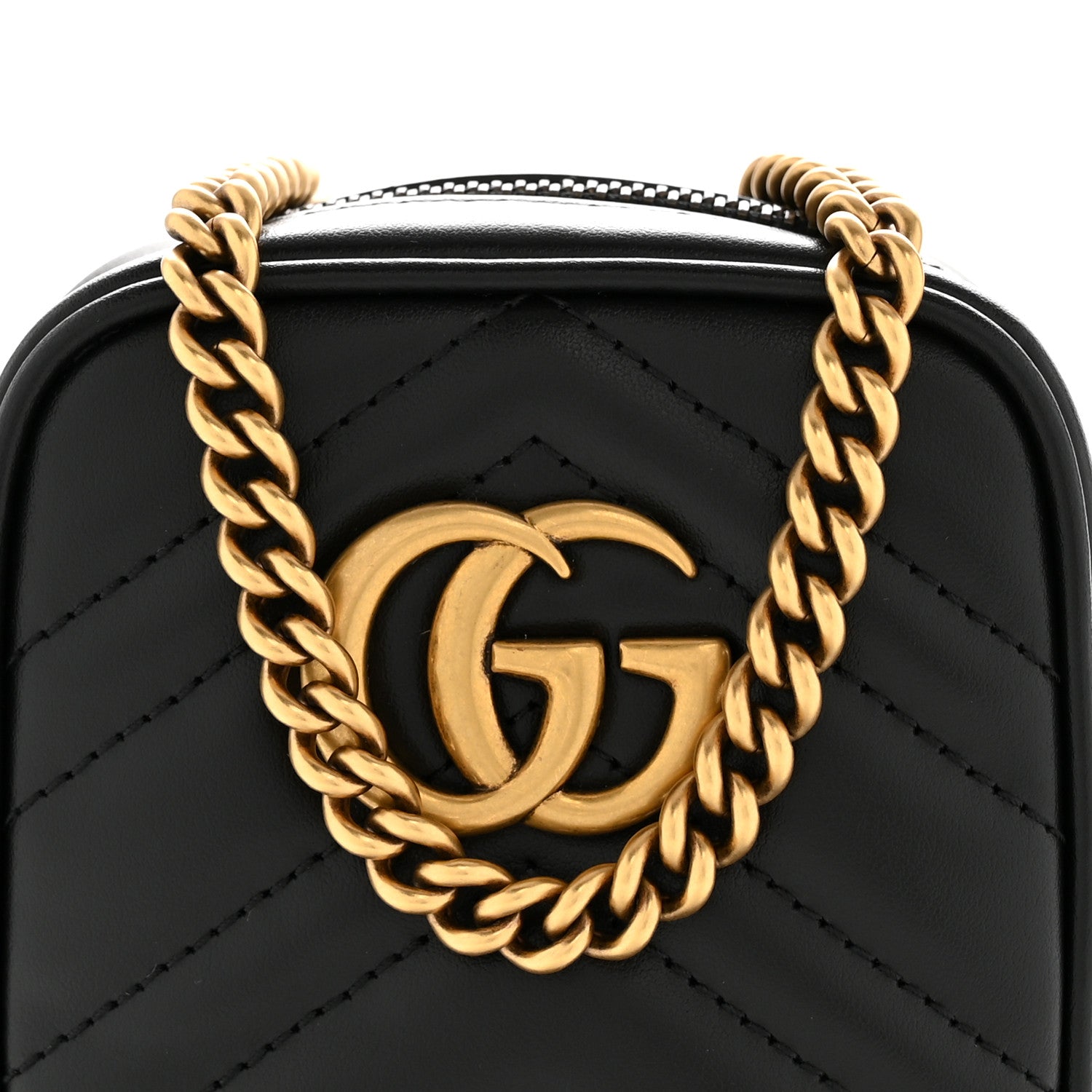 Gucci Calfskin Matelasse Mini GG Marmont Crossbody Bag Black