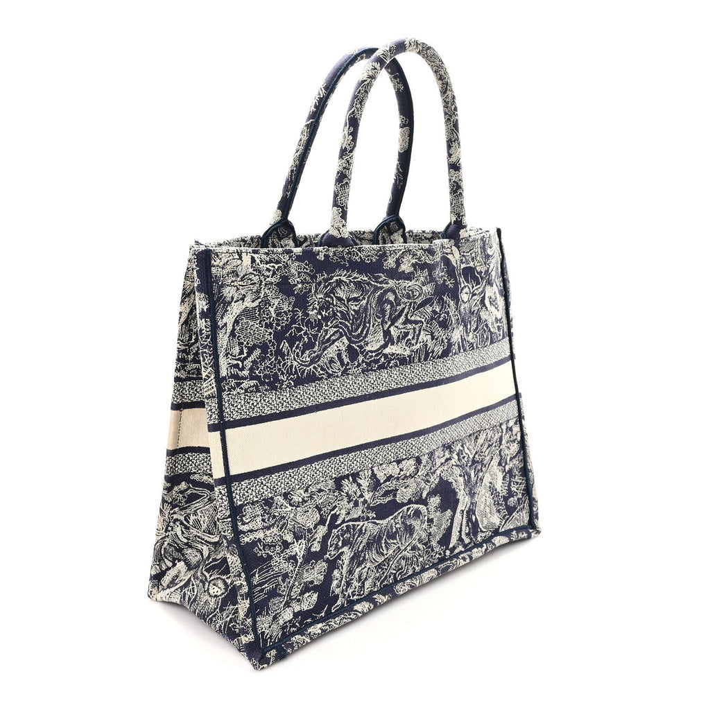 Christian Dior Canvas Embroidered Large Dioriviera Toile De Jouy Reverse Book Tote Blue