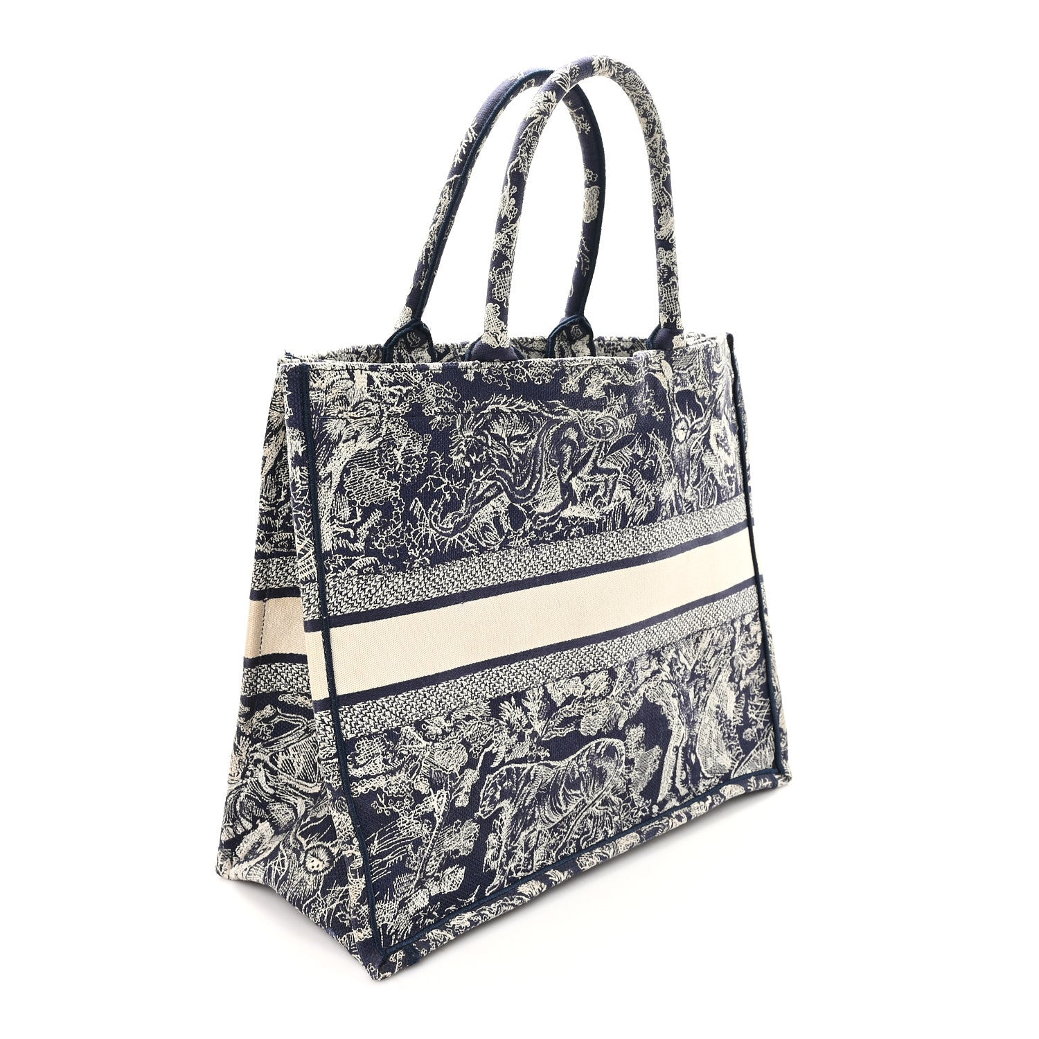 Christian Dior Canvas Embroidered Large Dioriviera Toile De Jouy Reverse Book Tote Blue