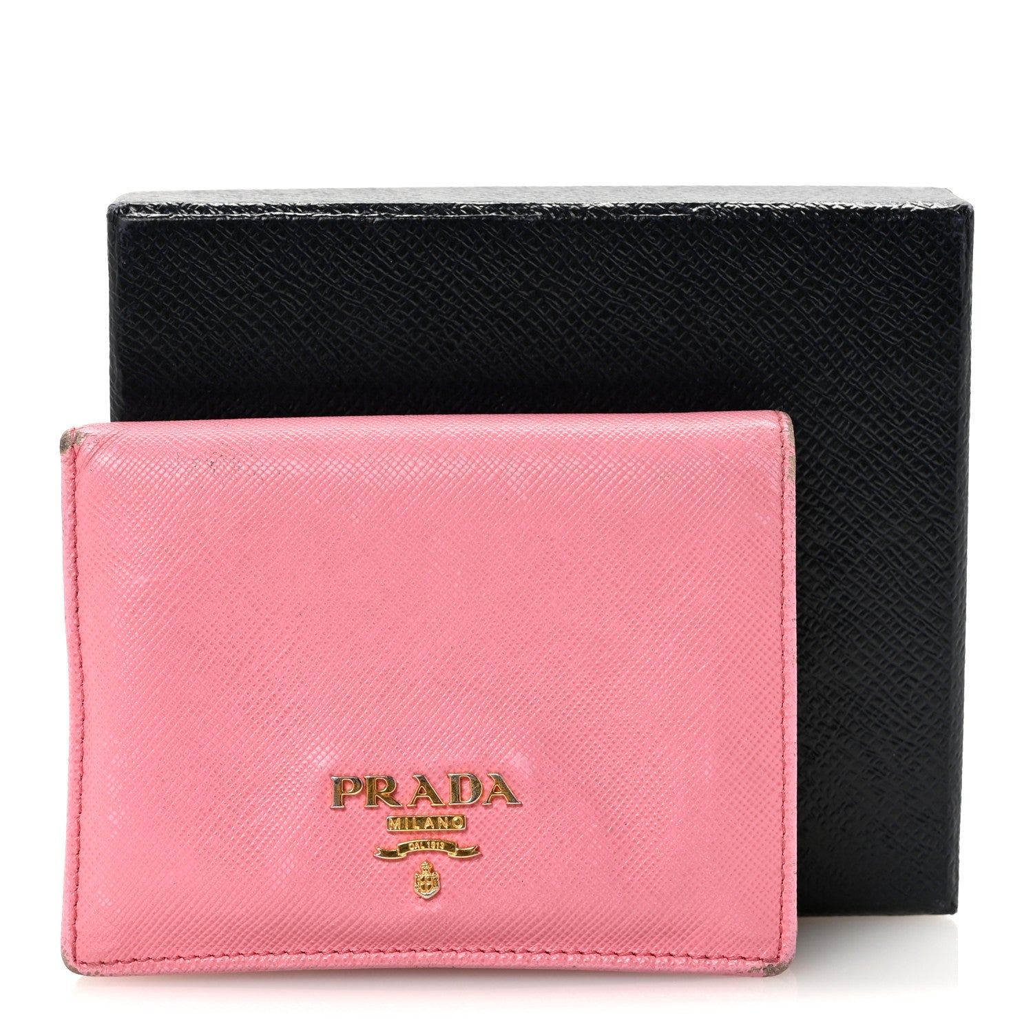 Prada Saffiano Metal Compact Snap Bi-Fold Wallet Geranio