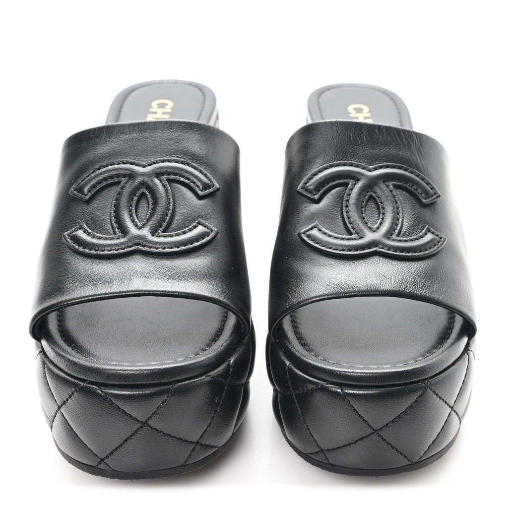 Lambskin Quilted CC Platform Mules 41 Black
