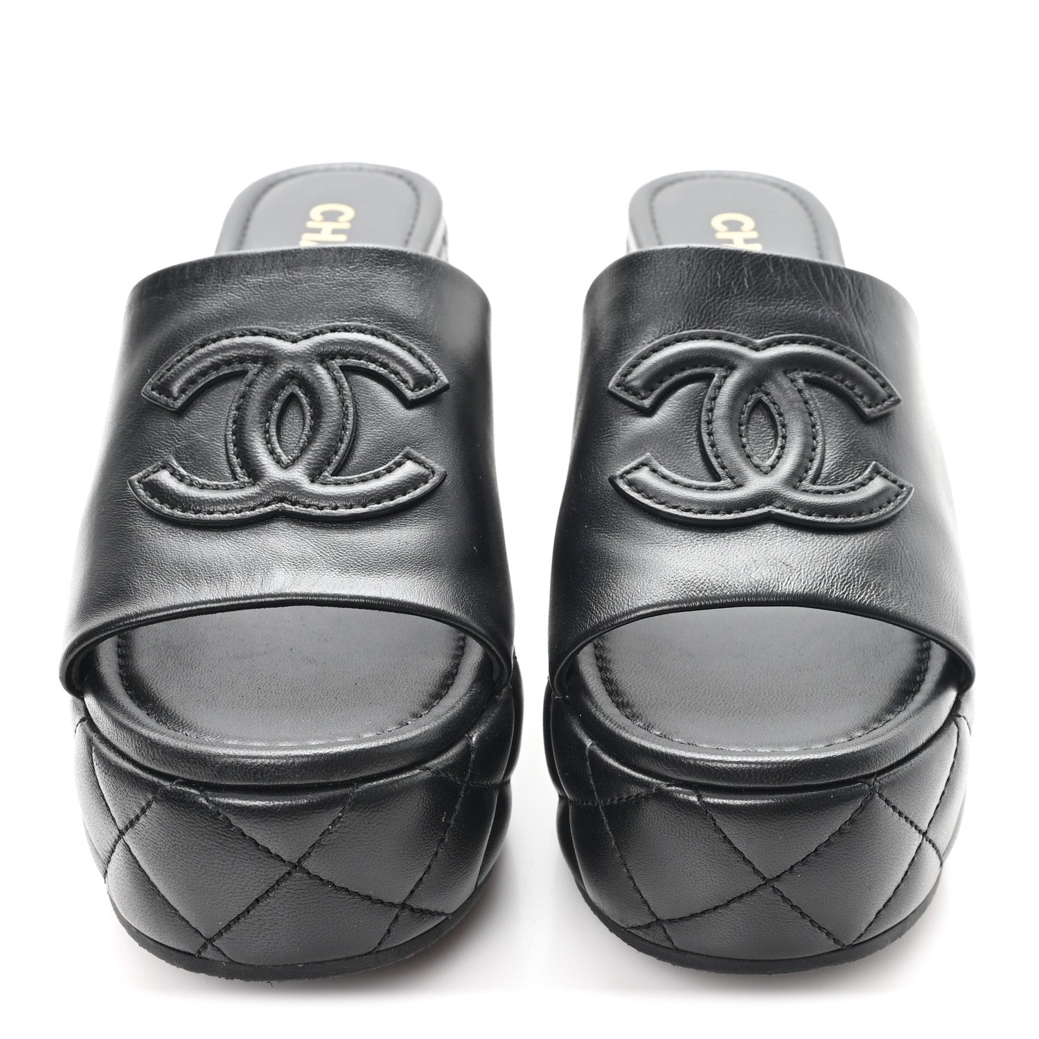 Lambskin Quilted CC Platform Mules 41 Black