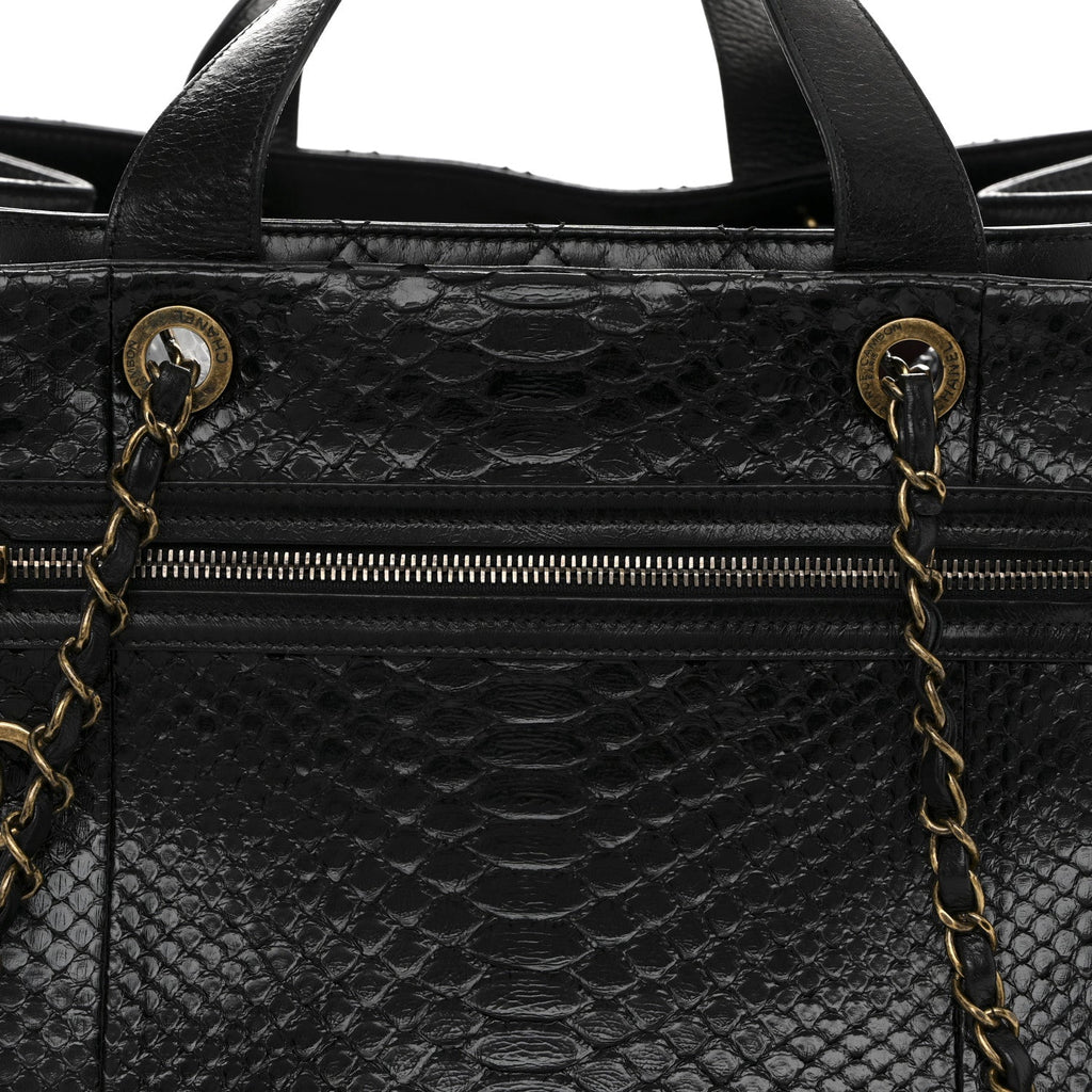 Chanel Snakeskin Glazed Calfskin Quilted Urban Mix Tote Black