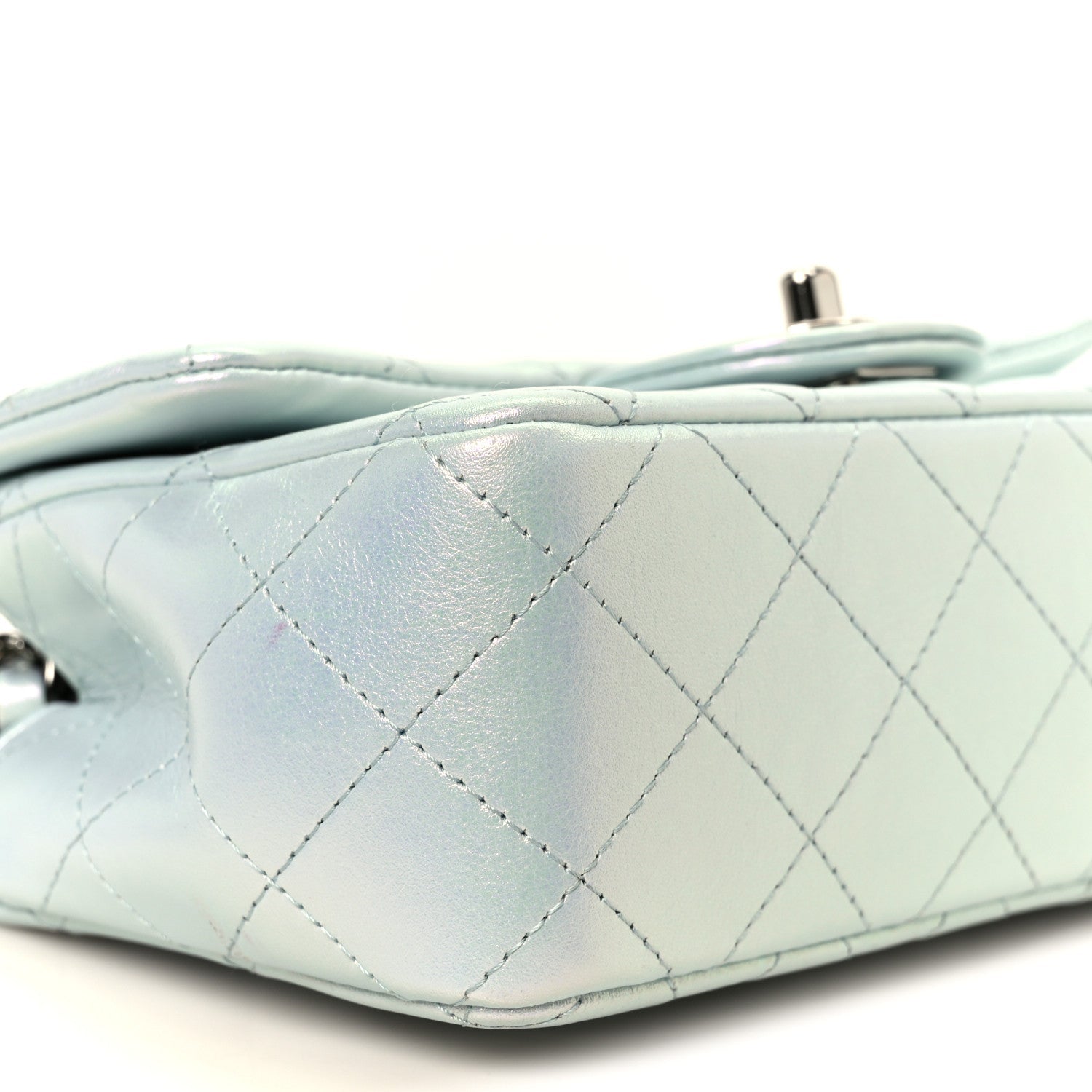 Chanel Iridescent Calfskin Quilted Mini Rectangular Flap Light Blue