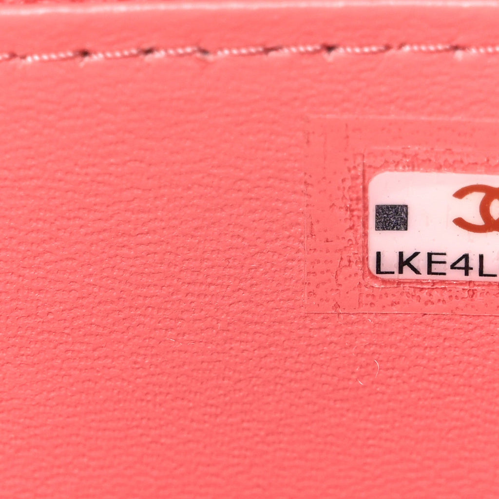 Chanel Lambskin Quilted Small Charming Top Handle Vanity Case With Chain Pink
