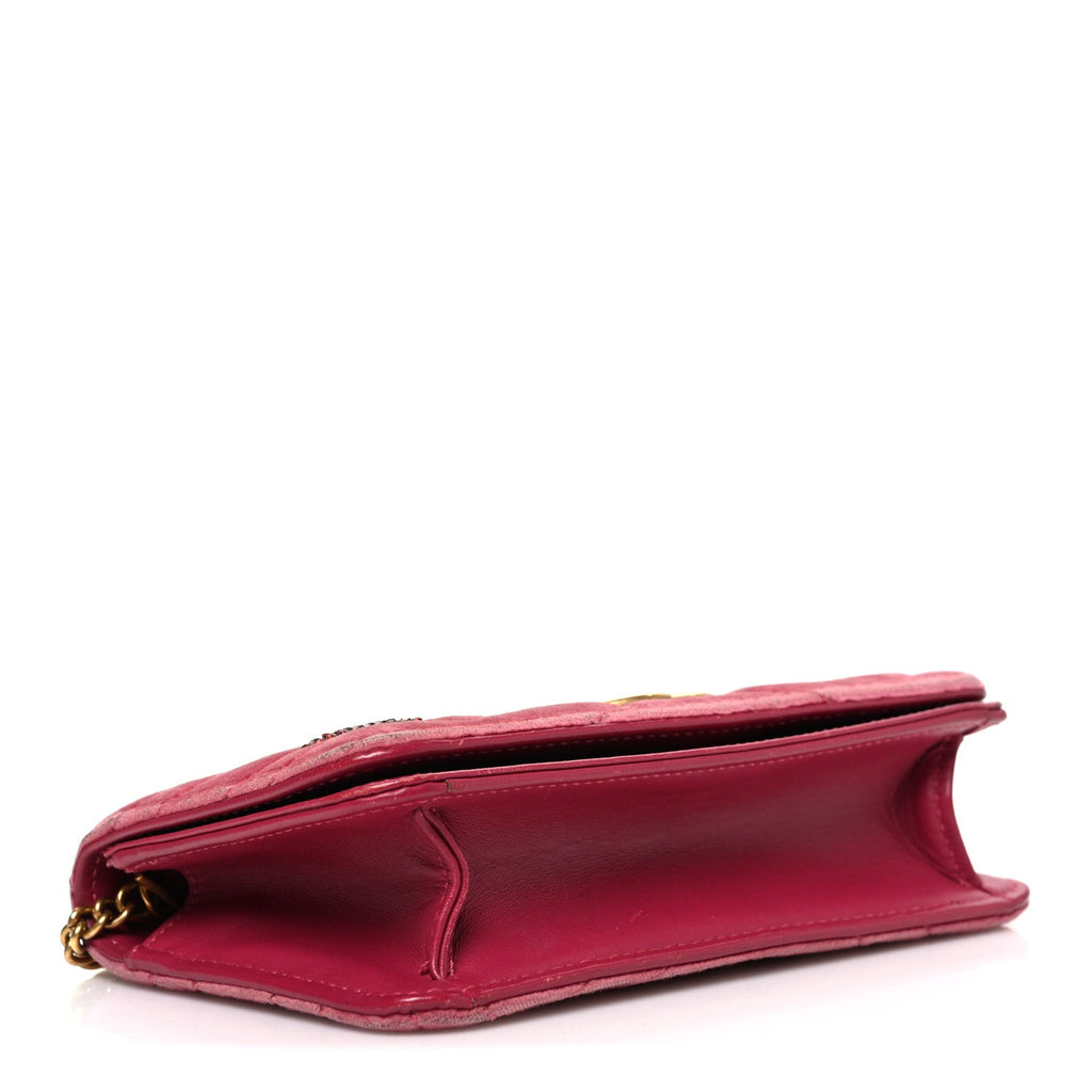 Gucci Velvet Matelasse Crystal Sequin Heart Embroidered GG Marmont Mini Bag Light Raspberry Rose