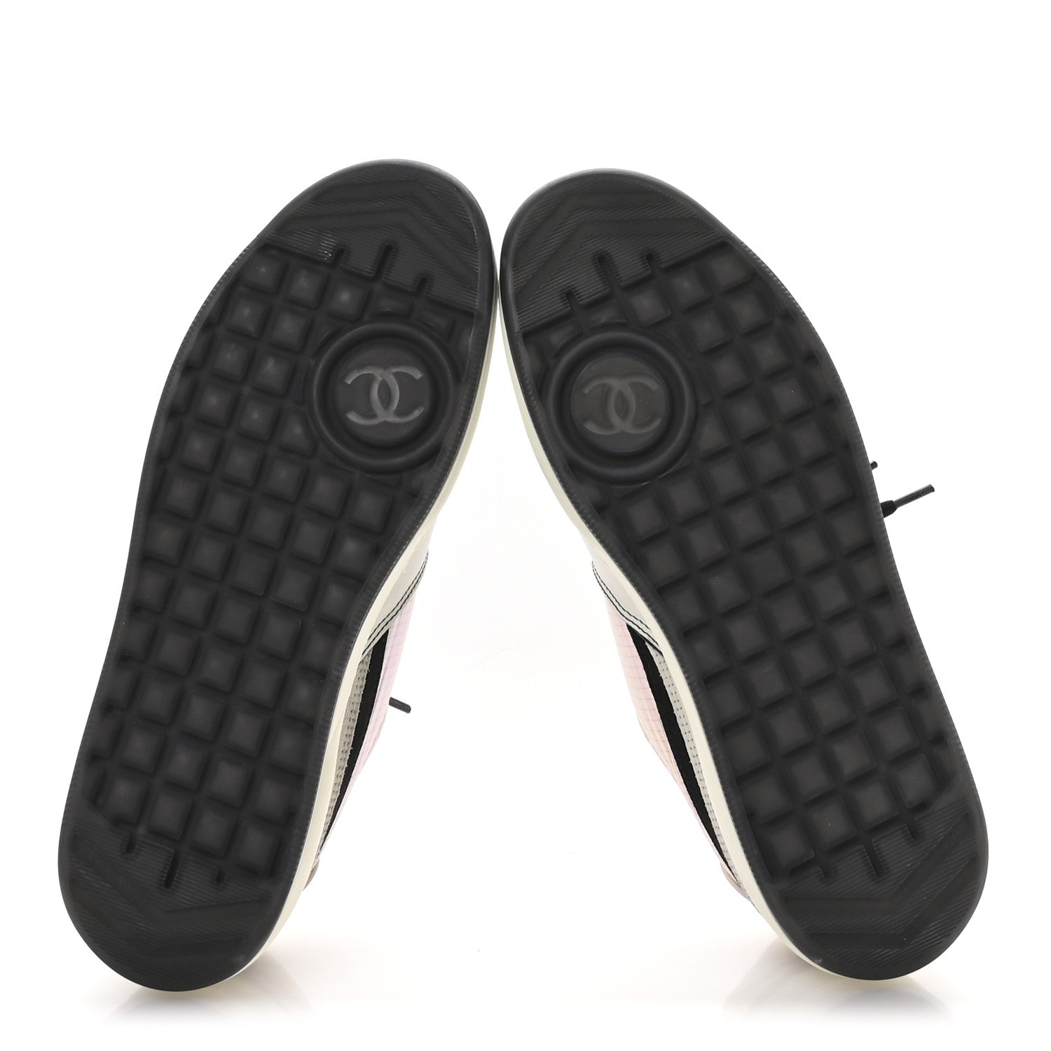 Chanel Suede Fabric Calfskin Womens CC Sneakers 40.5 Pink Grey White