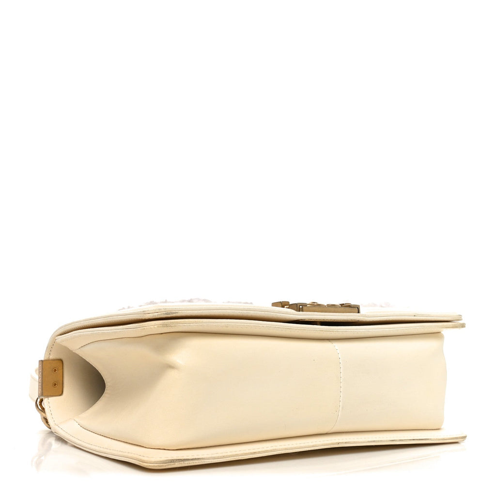 Chanel Lambskin Tulle Embroidered Medium Boy Flap White