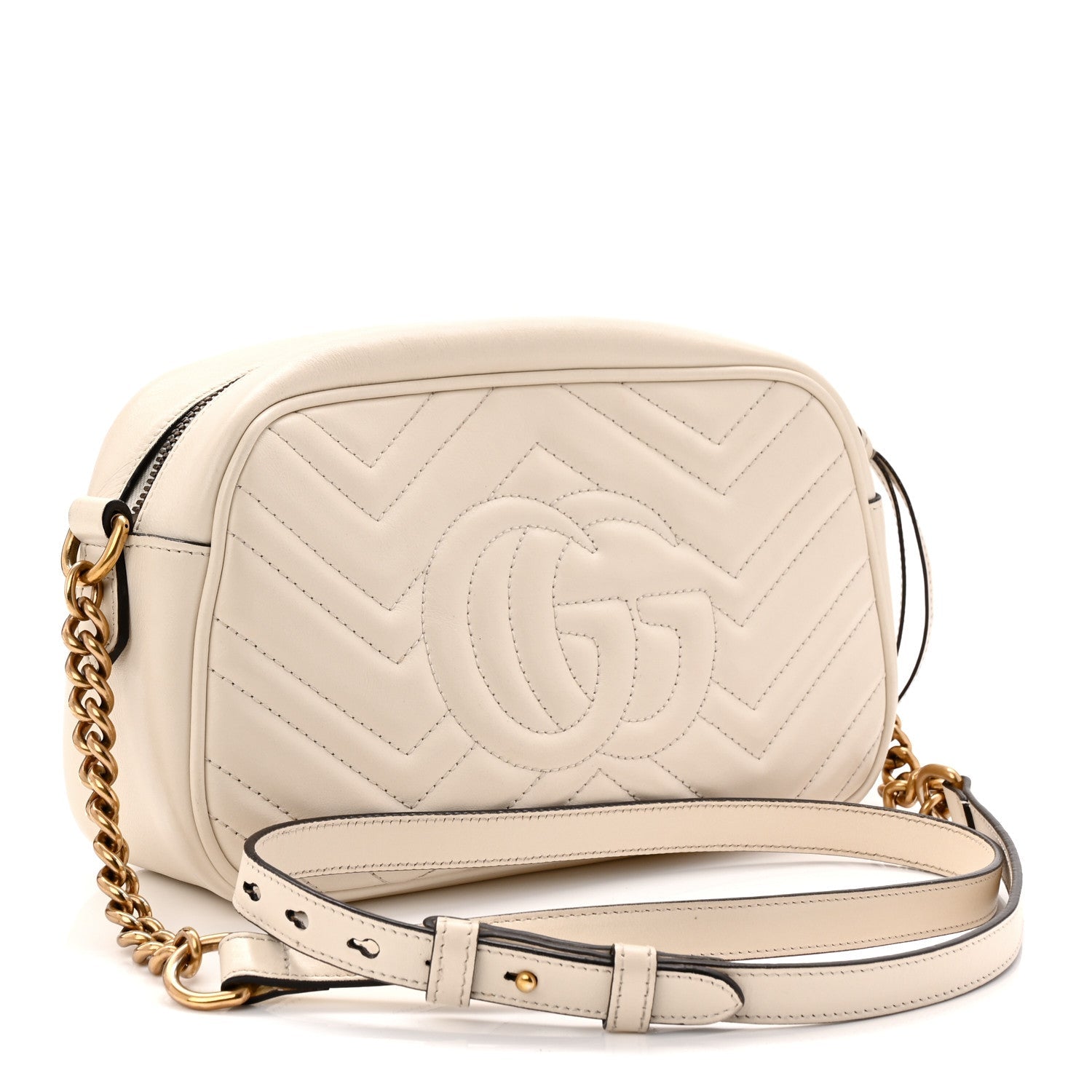 Gucci Calfskin Matelasse Small GG Marmont Chain Shoulder Bag White