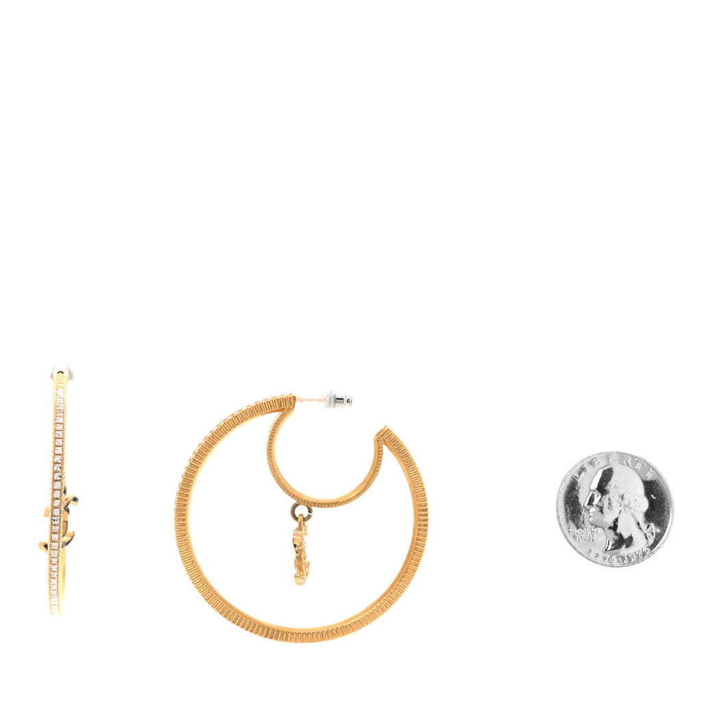 Baguette Crystal CC Drop Hoop Earrings Gold