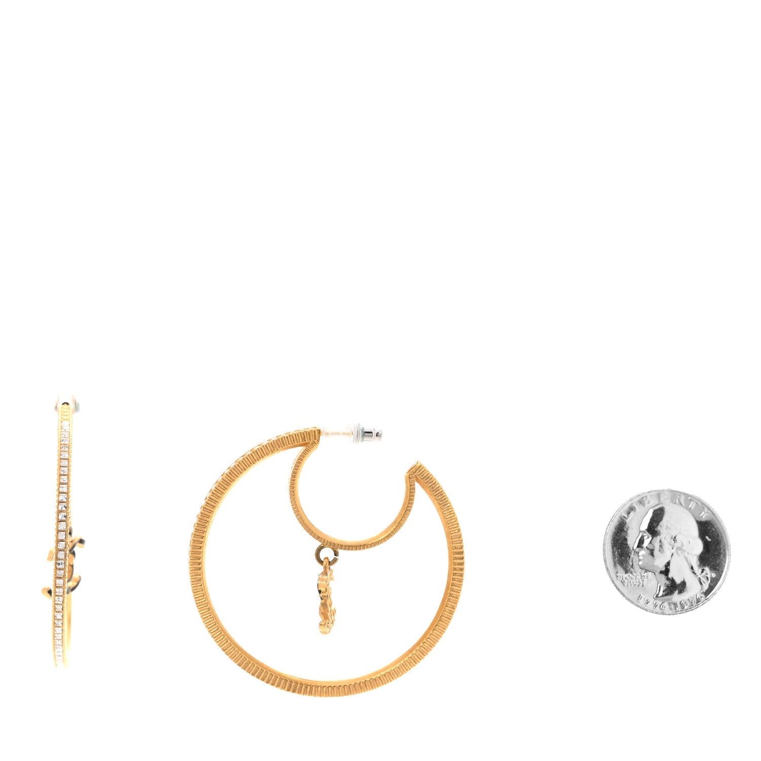 Baguette Crystal CC Drop Hoop Earrings Gold