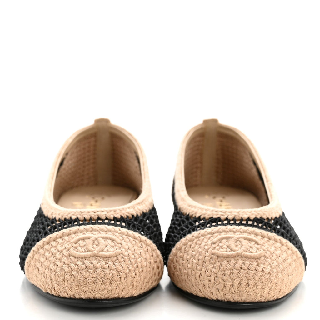 Raffia Cap Toe Ballerina Flats 40 Black Beige