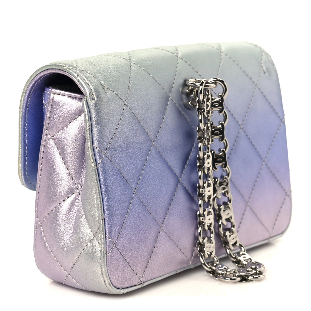 Chanel Gradient Metallic Calfskin Quilted Clutch Silver Blue Yellow Purple