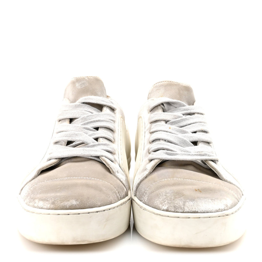 Calfskin Velvet Womens CC Sneakers 39.5 White Silver