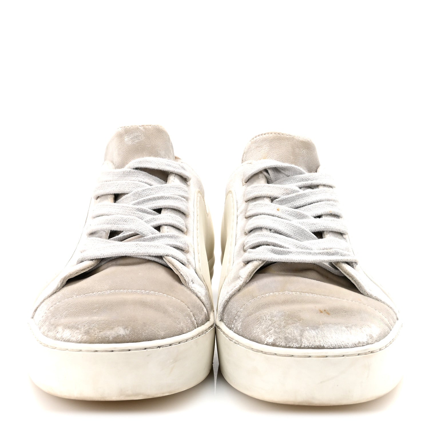 Calfskin Velvet Womens CC Sneakers 39.5 White Silver