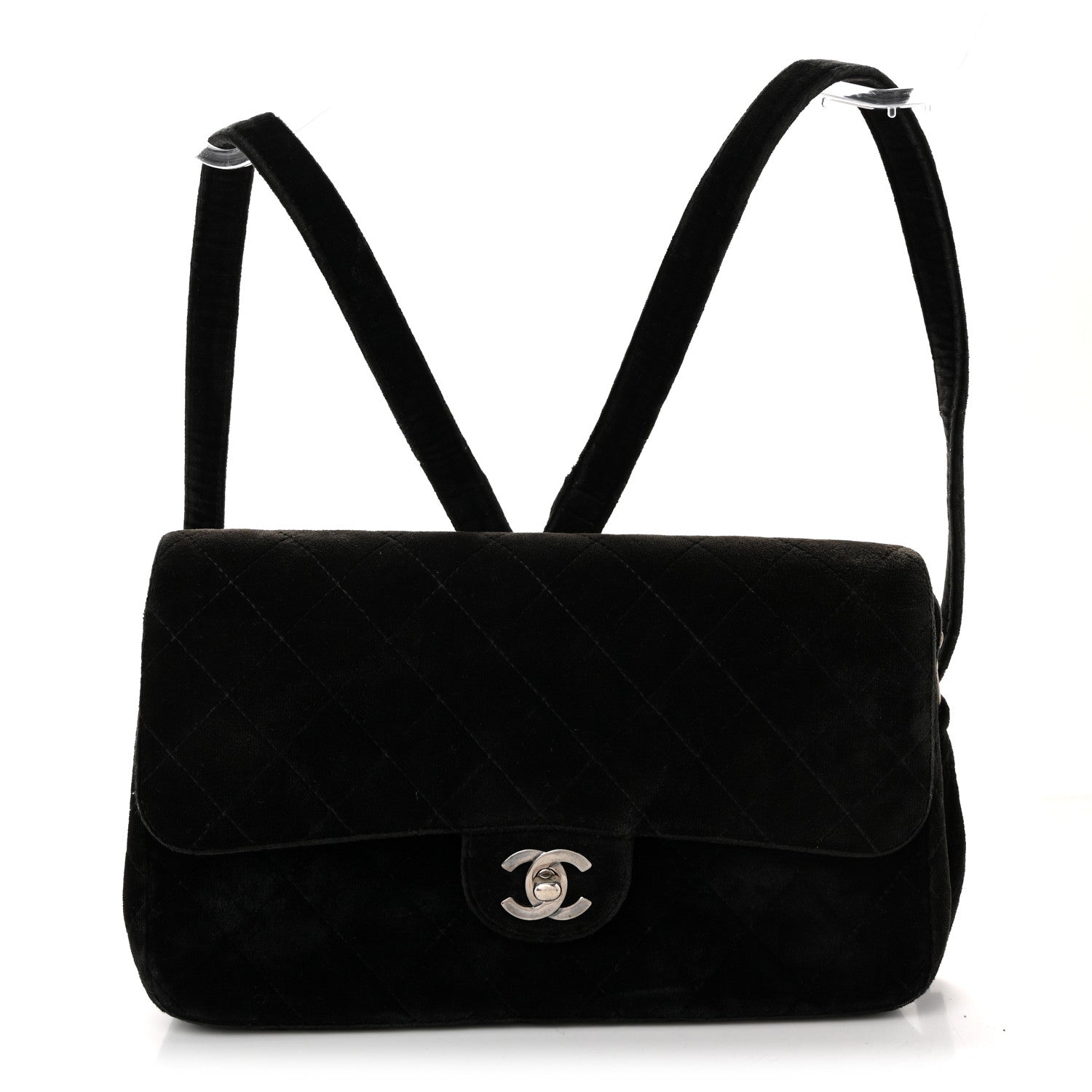 Chanel Velvet Quilted Flap Backpack Black