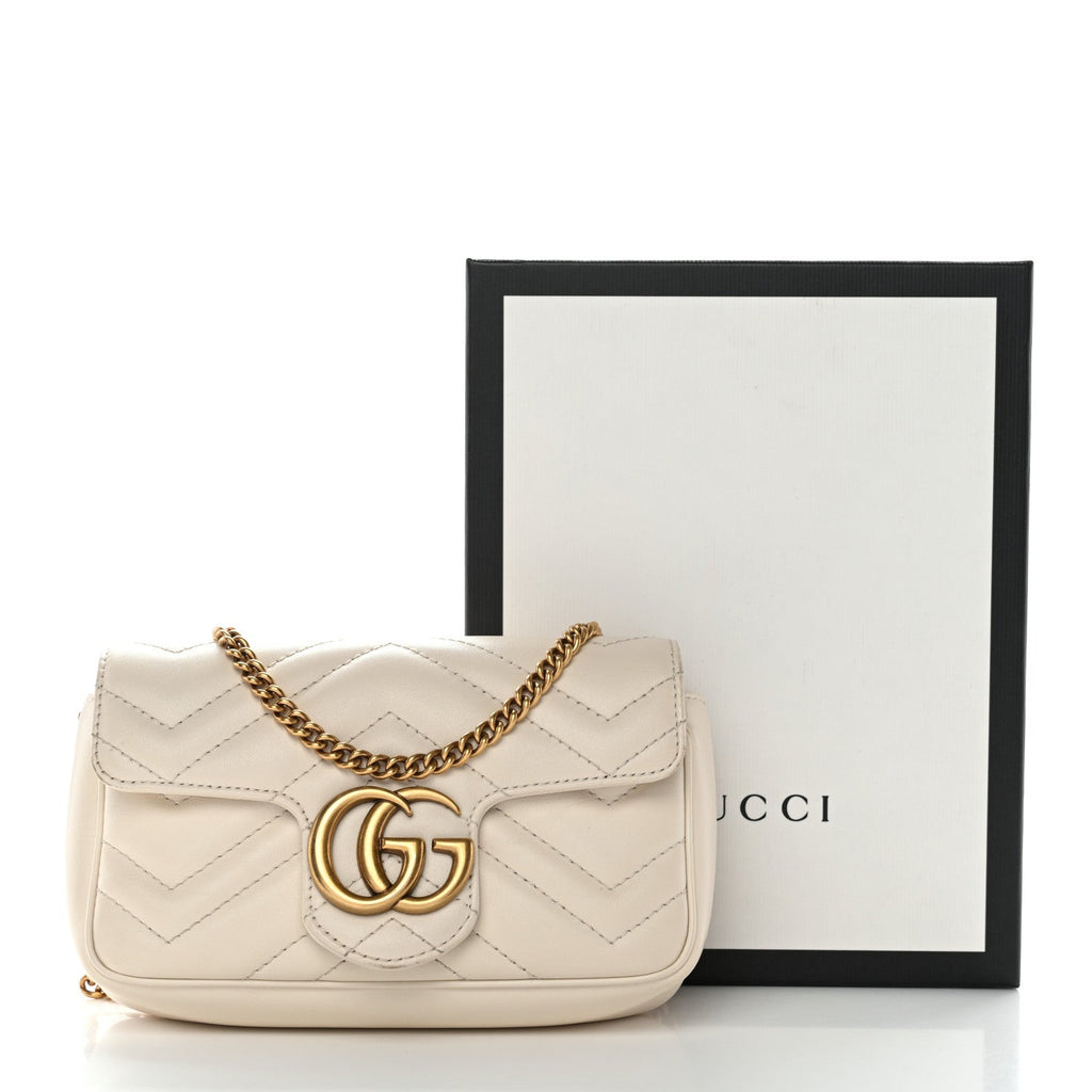 Gucci Calfskin Matelasse Super Mini GG Marmont Shoulder Bag White