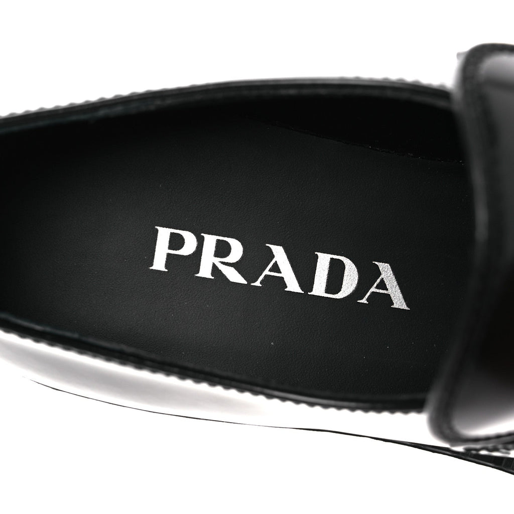 Prada Spazzolato Metal Triangle Logo 50mm Loafers 36 Black