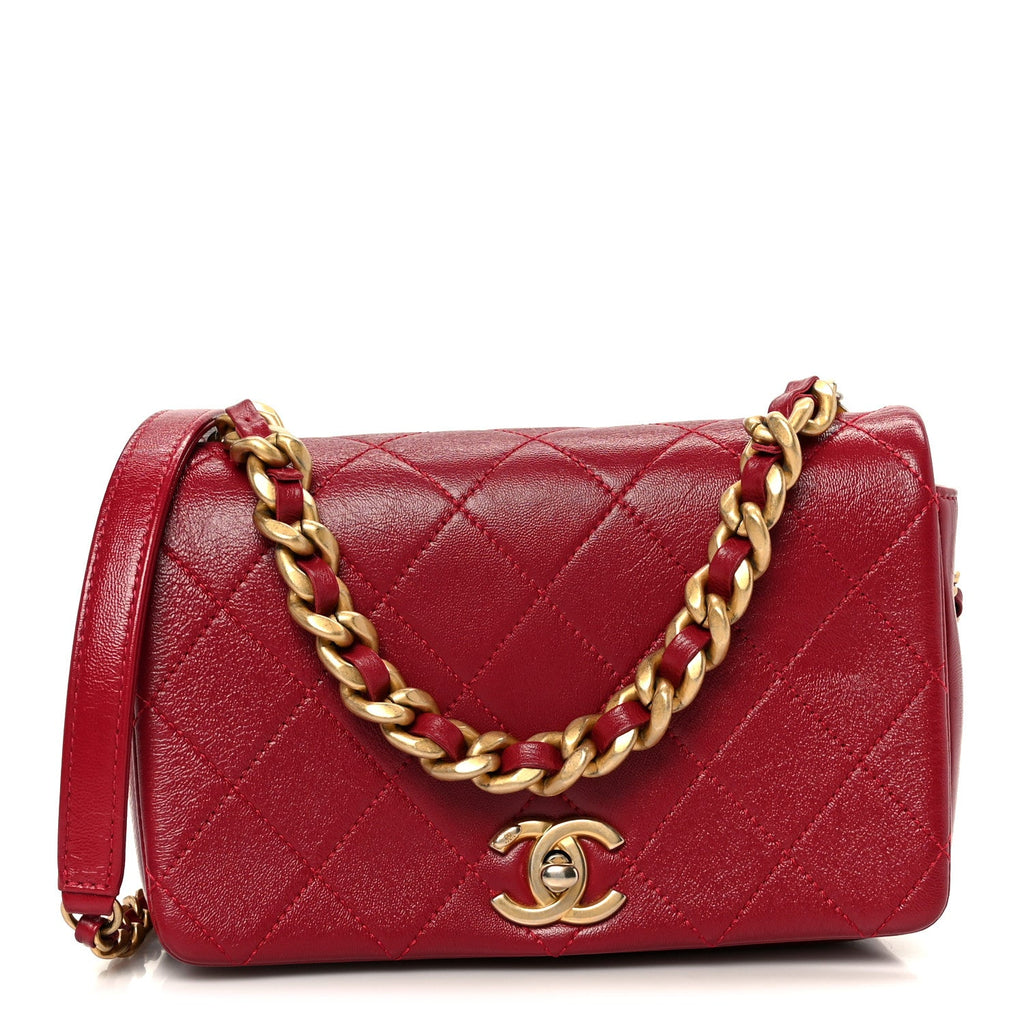 Chanel Shiny Lambskin Quilted Small Fashion Therapy Flap Bag Red