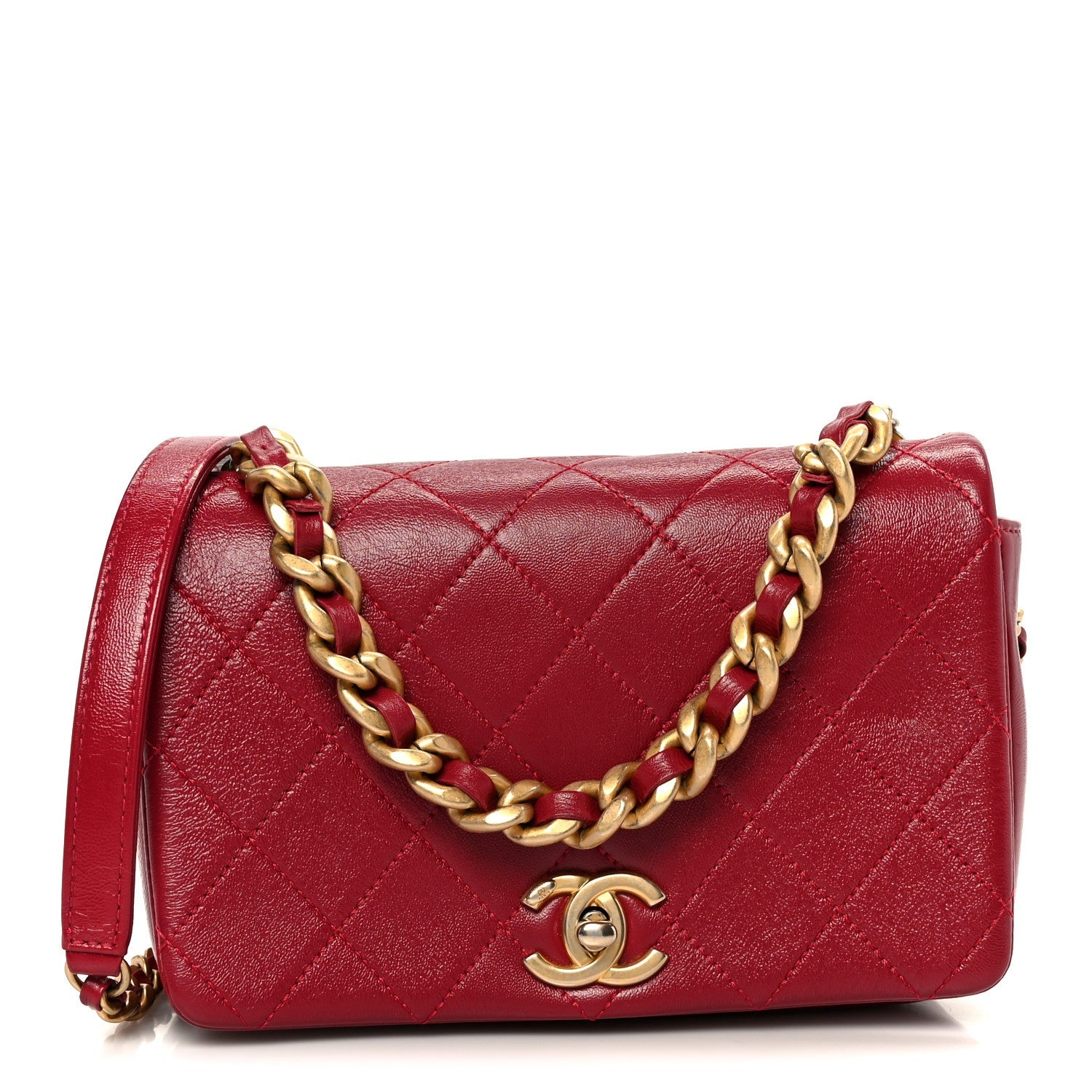 Chanel Shiny Lambskin Quilted Small Fashion Therapy Flap Bag Red