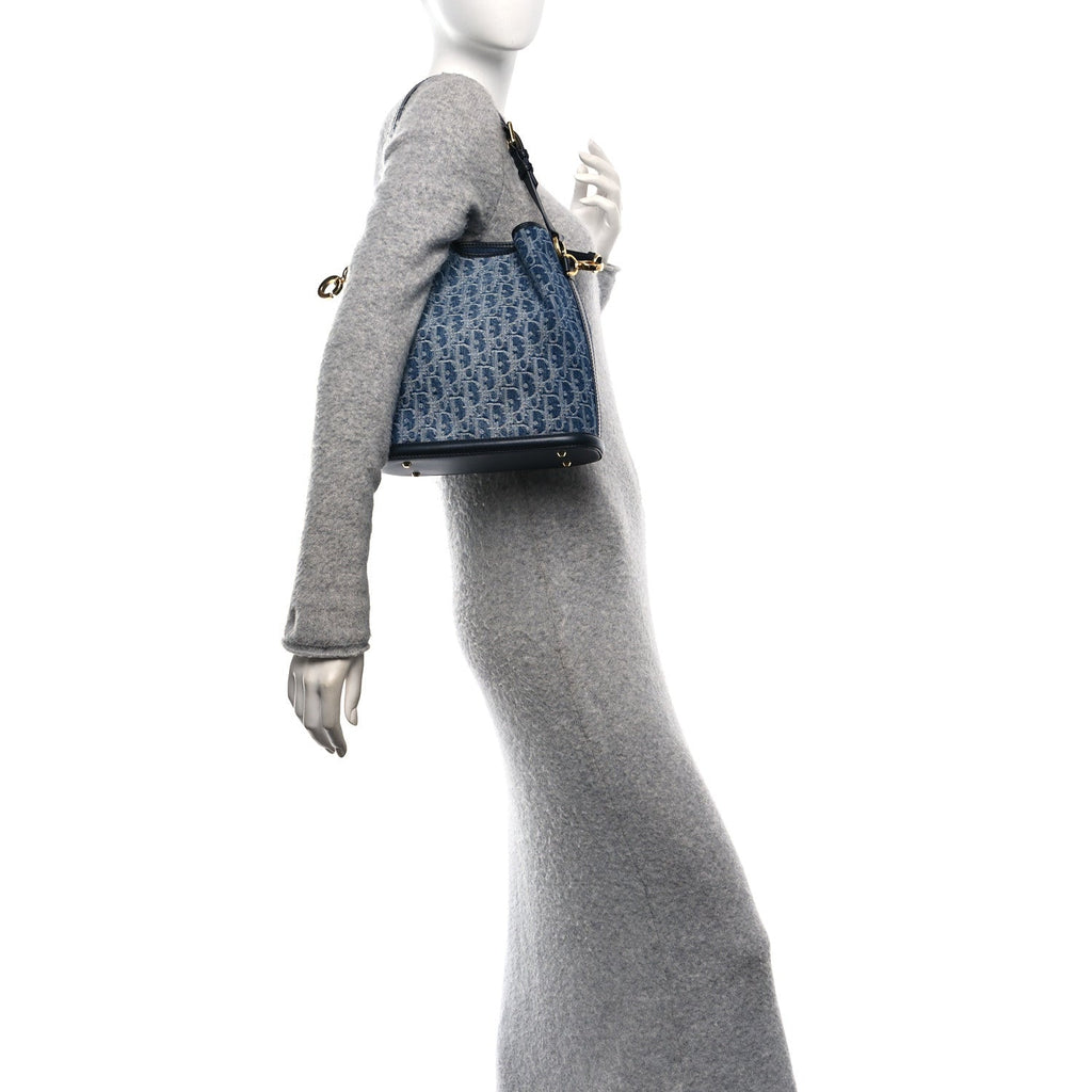 Christian Dior Denim Jacquard Oblique C'est Dior Bucket Bag Blue