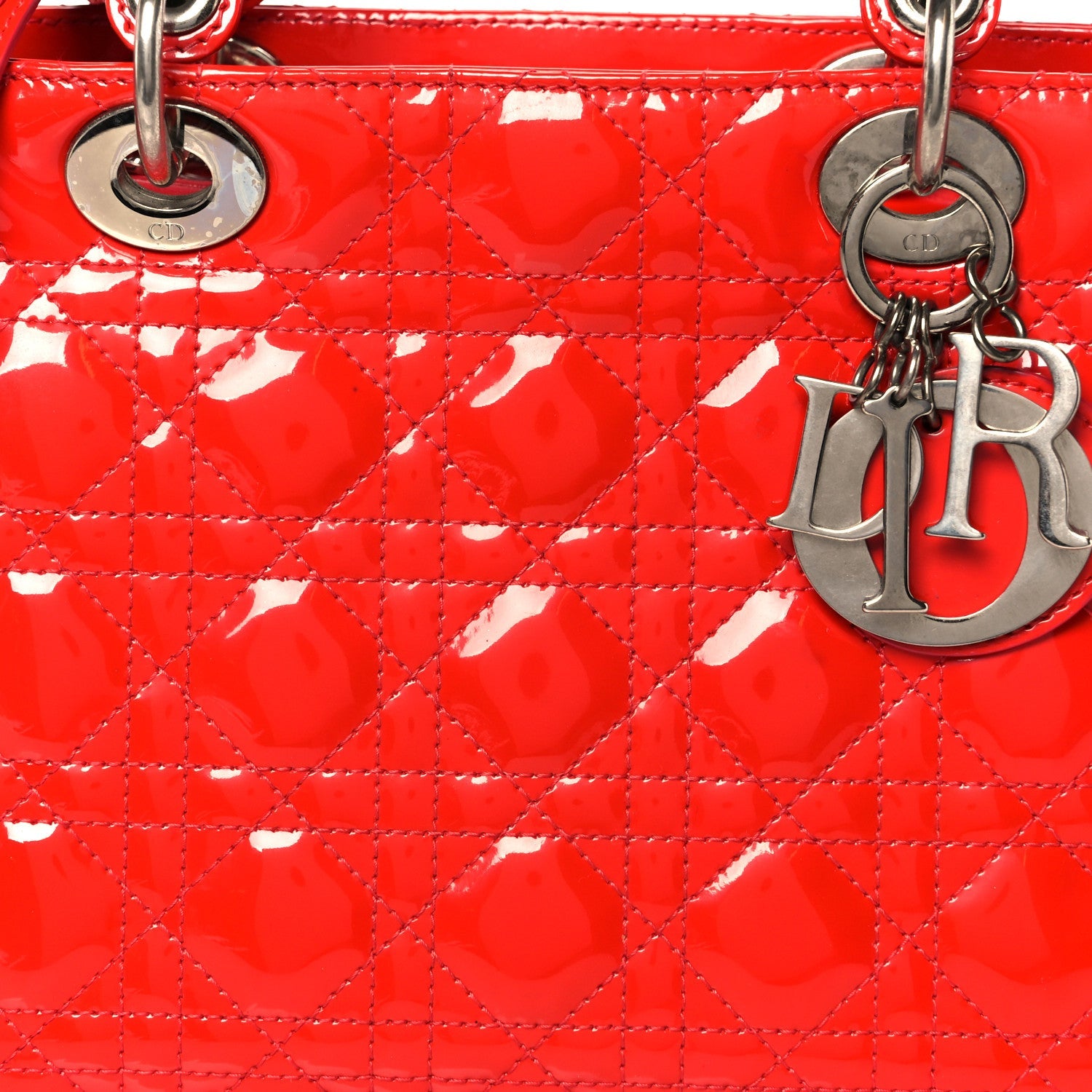 Christian Dior Patent Cannage Whipstitch Medium Lady Dior Red