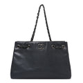 Chanel Metallic Grained Calfskin Medium Woven Chain Shopping Bag Black