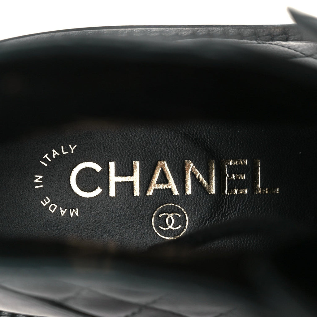 Chanel Shiny Lambskin Quilted Lace Up Combat Boots 39 Black