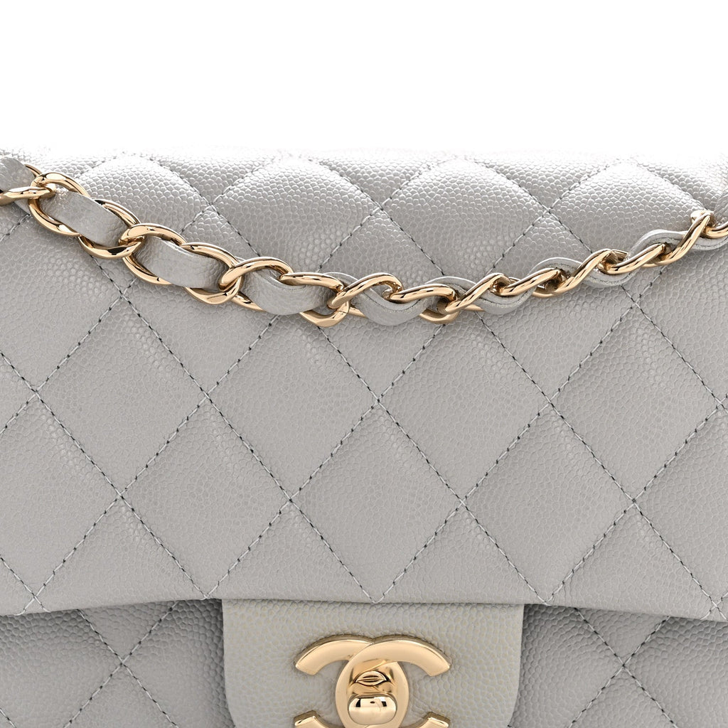 Chanel Caviar Quilted Small Double Flap Grey